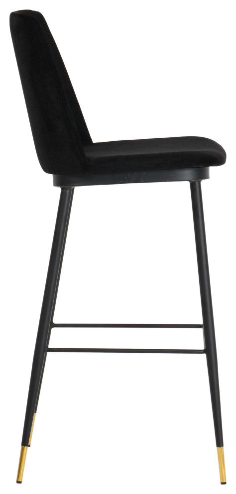 Evora Black Velvet Counter Stool (Set of 2) - Black