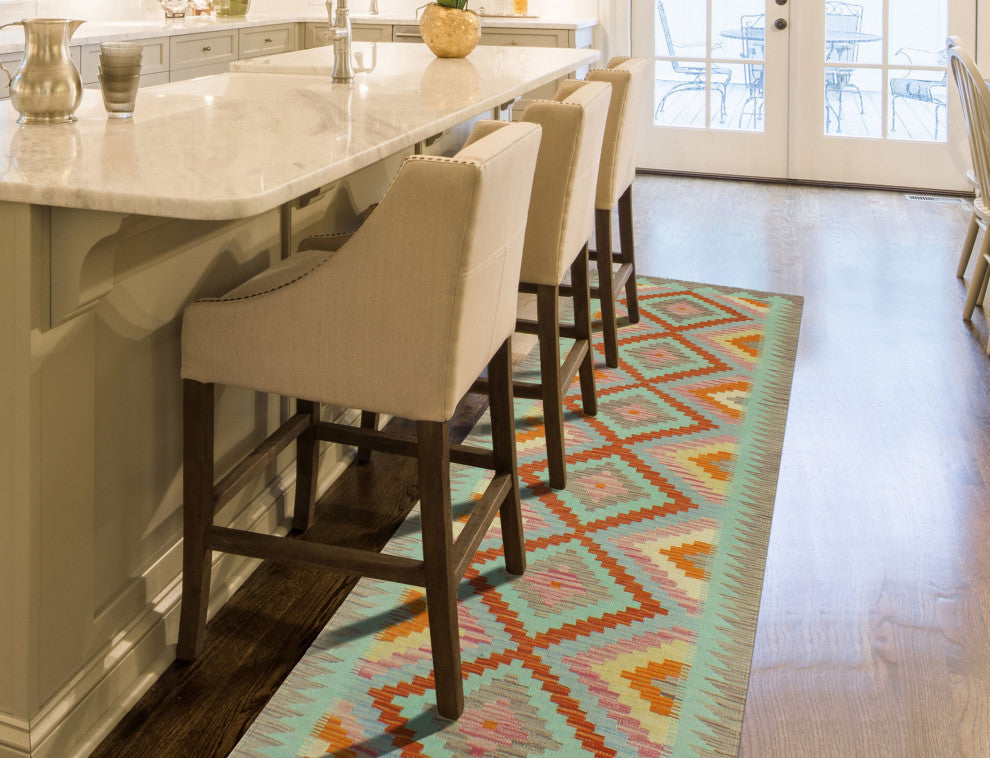 Sangat Kilim Maliheh Red/Light Green Runner, 2'9x9'11
