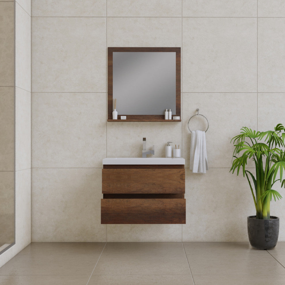 Paterno 30" Wall Mounted Bathroom Vanity, Rosewood