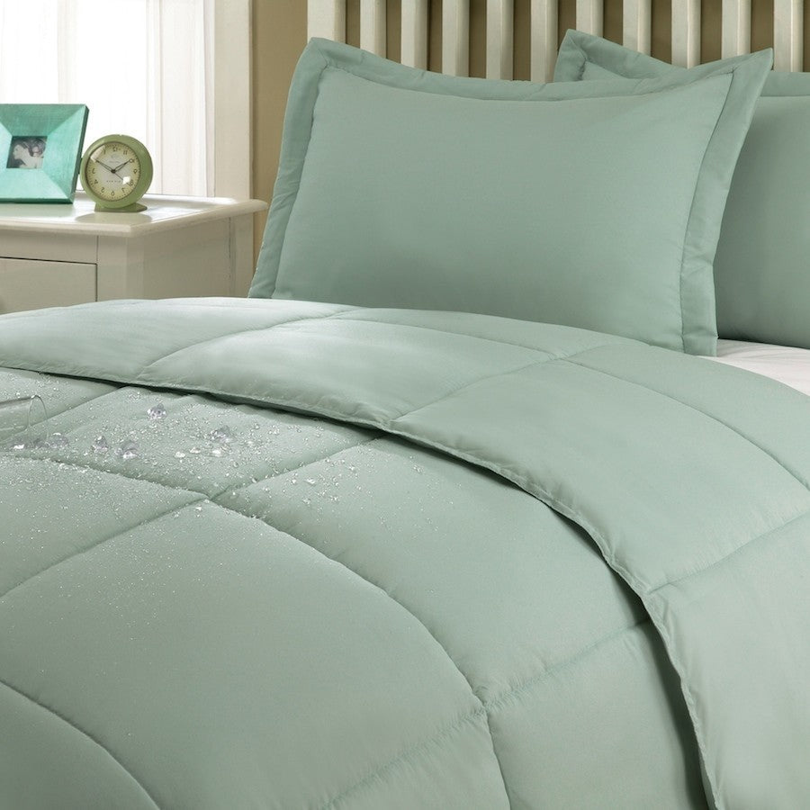 Lotus Home Water and Stain Resistant Microfiber Comforter Mini Set, Sage, King