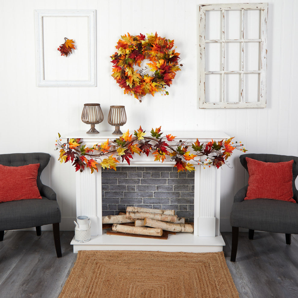 6' Autumn Maple Leaf and Berry Fall Garland