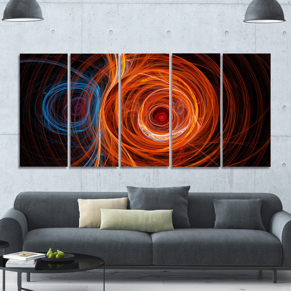 Brown Abstract Fractal Circles, Abstract Canvas Art Print, 60"x28", 5 Panels