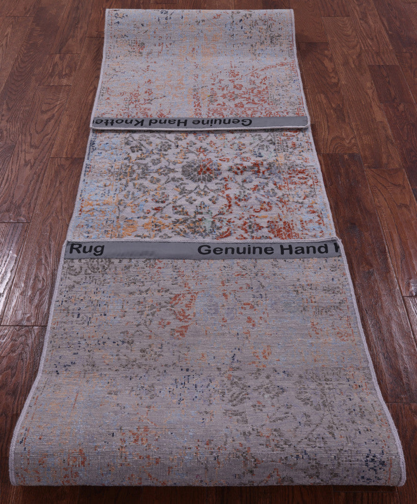 2' 6" X 11' 10" Runner Wool & Silk Persian Handmade Rug - Q15816