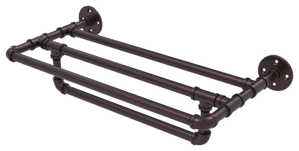 Pipeline Wall Mounted Towel Shelf with Towel Bar, Antique Bronze, 18"