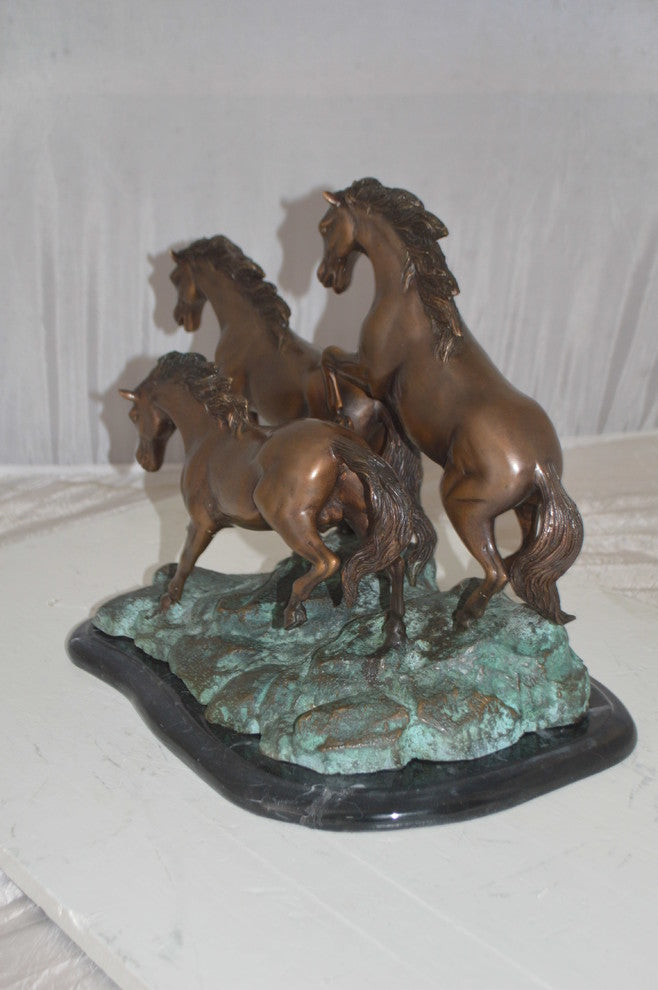Three horses running Bronze Statue -  Size: 11"L x 18"W x 13"H.