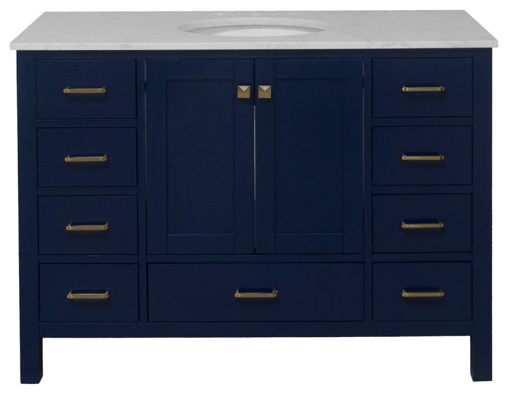 Kitchen Bath Collection Horizon 48" Bathroom Vanity, Royal Blue, Engineered Carrara