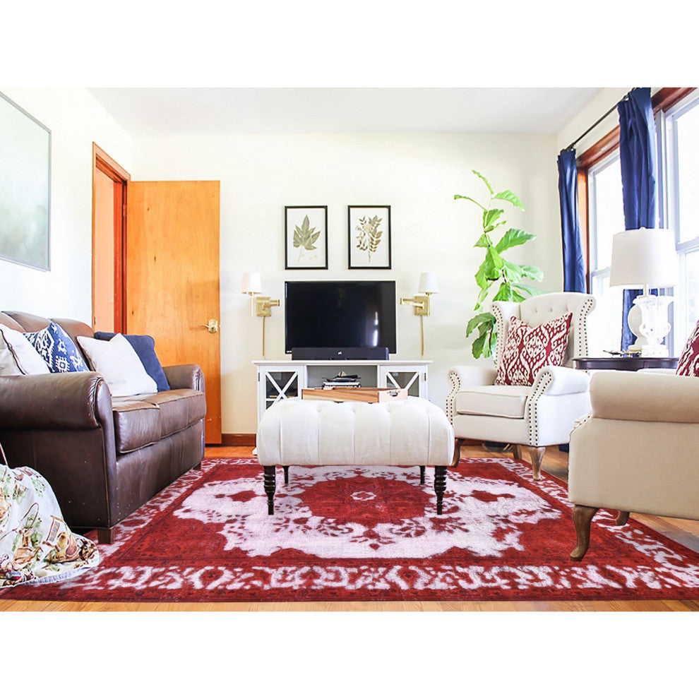 Barn Red, Overdyed Persian, Pure Wool Hand Knotted Oriental Rug, 8'1"x11'