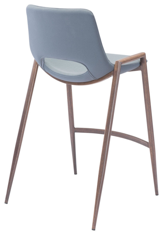 Counter Stool Chair, Set of 2, Faux Vinyl Leather, Steel, Gray, Walnut