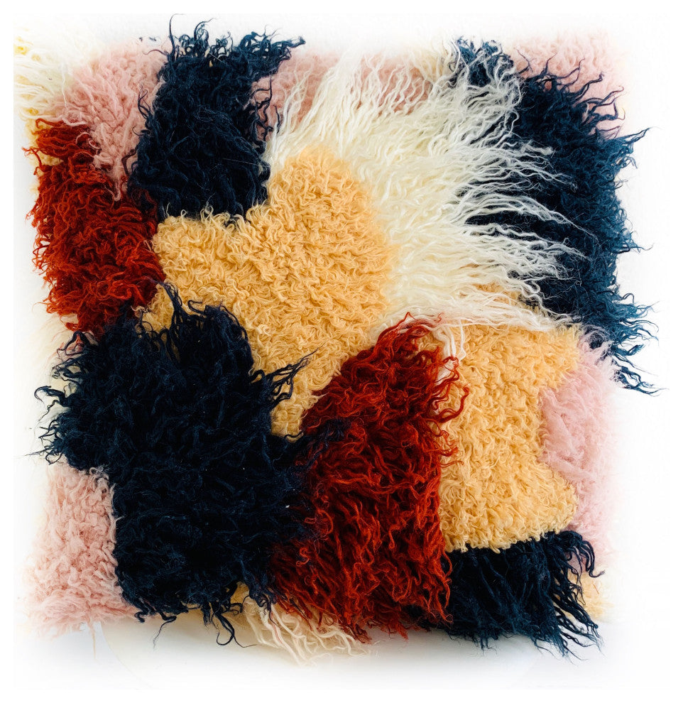Plutus Fanciful Boho Animal Faux Fur Luxury Throw Pillow, 18"x18"