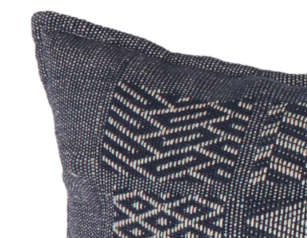 Artisan Hand Loomed Cotton Square Pillow, Indigo Blocks, 24"