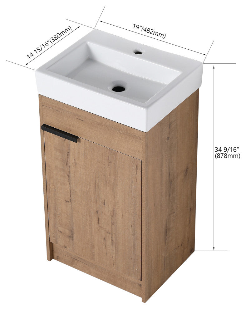 18x15., Bath Vanity, Imitative Oak With White Ceramic Top and Basin