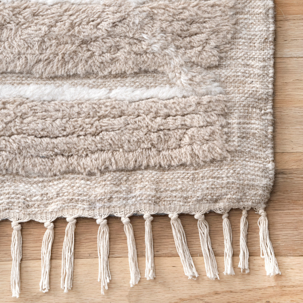 Bing Shag Area Rug, Beige 2'x8'