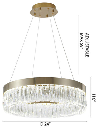 24" Gold Dimmable LED Chandelier With Clear Crystals