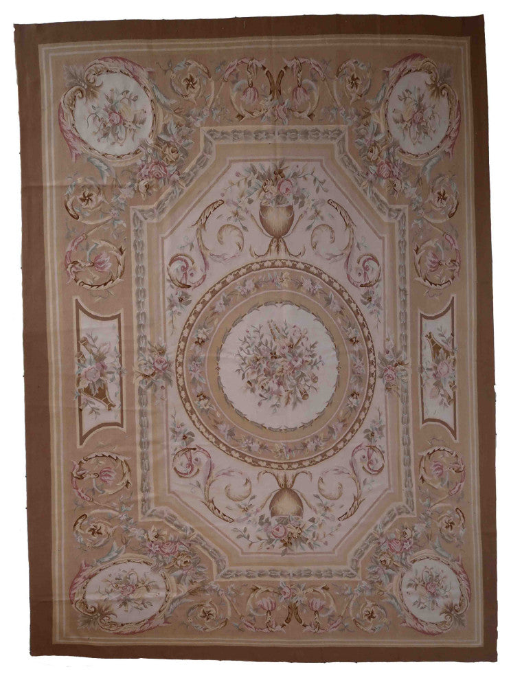 Handmade Vintage French Aubusson Rug 8.7'x12', 266cmx367cm, 1970s