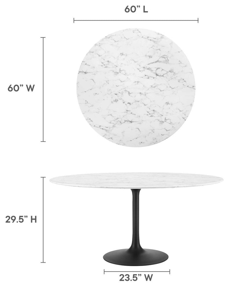 Black White Lippa 60" Round Artificial Marble Dining Table
