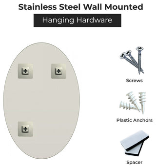 Oval Beveled Polished Frameless Wall Mirror With Hooks, 22" X 39"