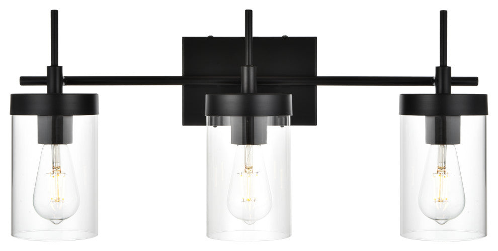 3 Light Black And Clear Bath Sconce