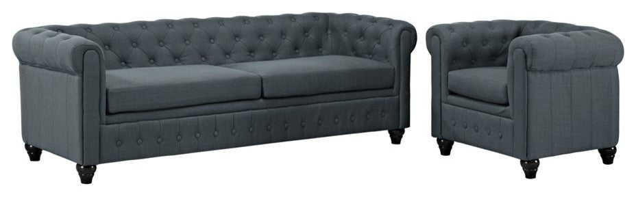 Modway Earl 2 Piece Upholstered Fabric Living Room Set, Gray