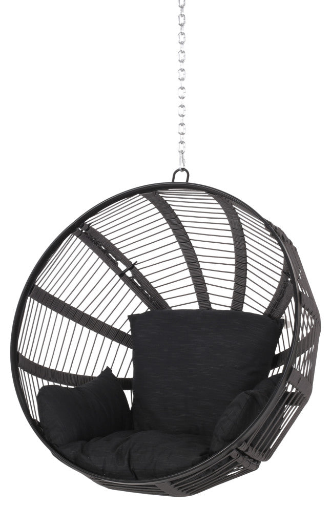 Ansonia Outdoor Rope Weave Hanging Chair With Stand, Gray + Black