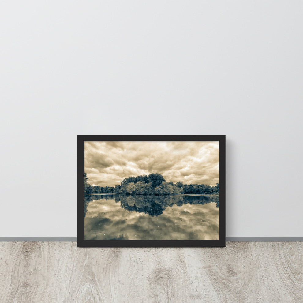 Autumn Reflections Rural Landscape Sepia Framed Photo Paper Wall Art Prints, Black, 12" X 16"