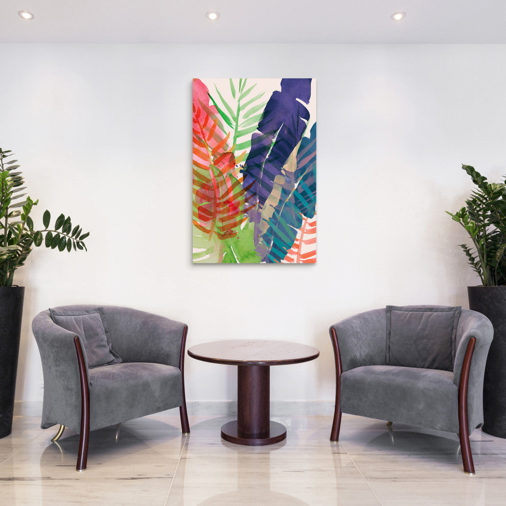 "Electric Palms" Colorful Wall Art Frameless Free Floating Tempered Glass 48x32