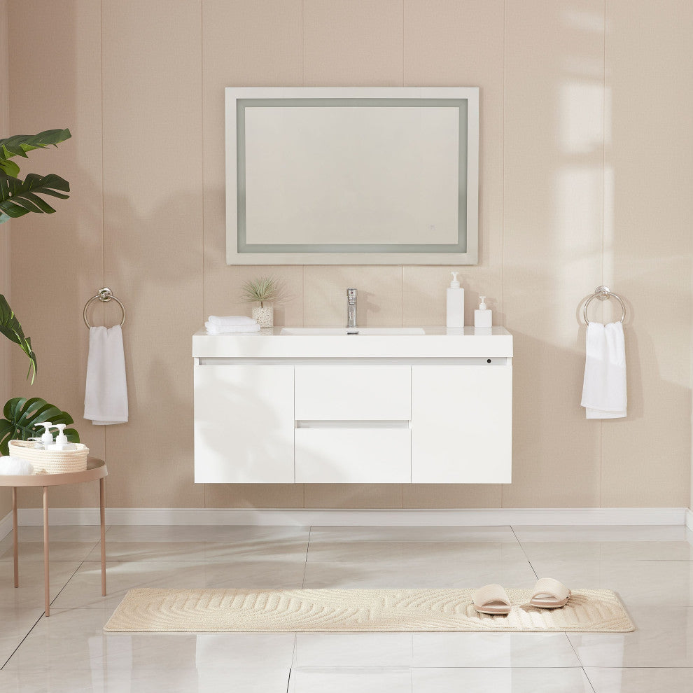 Vanity Art Wall-Hung Single-Sink Bathroom Vanity With Resin Top, 48"