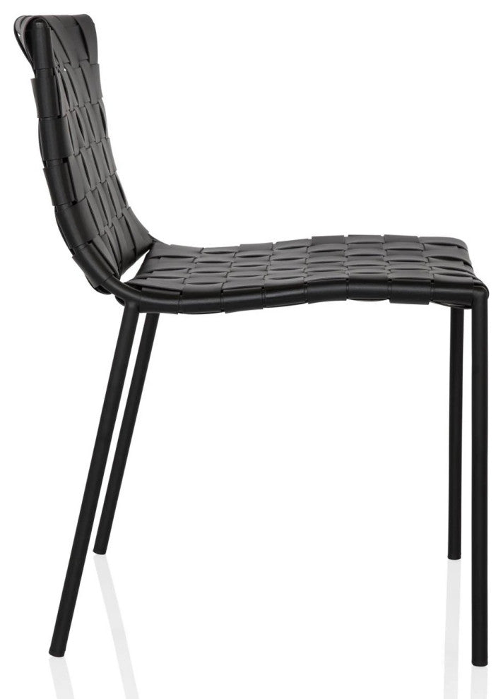Elite Living Soho, Set of 2, Modern Faux Leather Weave Dining Chair, Black
