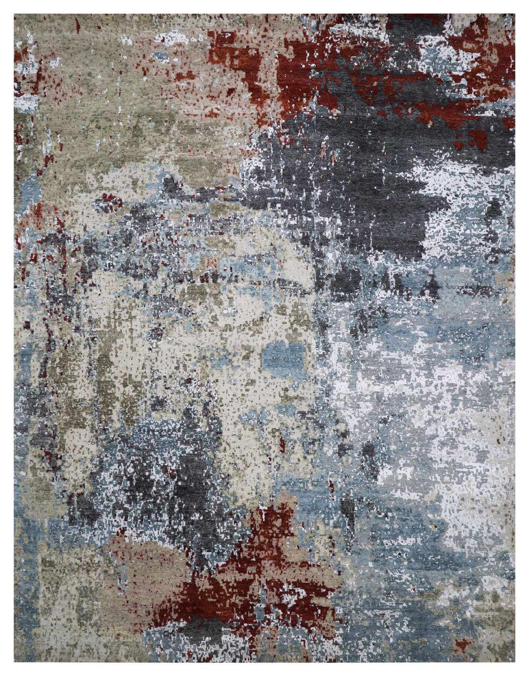 Blue Hand Knotted, Densely Woven Wool, Oversized Oriental Rug, 12'0"x15'2"