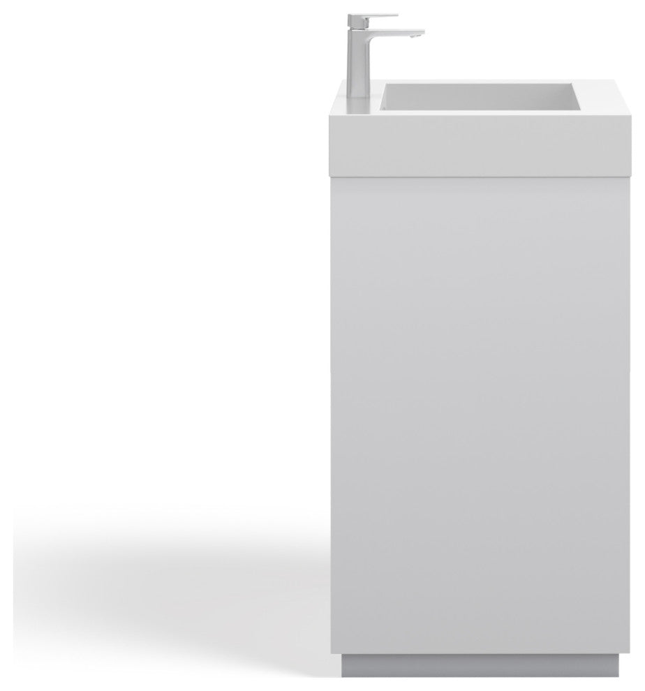 Boutique Bath Vanity, High Gloss White, 24", Single Sink, Freestanding