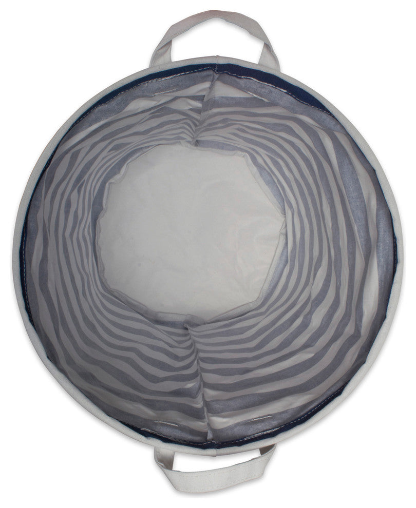 DII Pe Coated Cotton/Poly Laundry Hamper Stripe Nautical Blue Round
