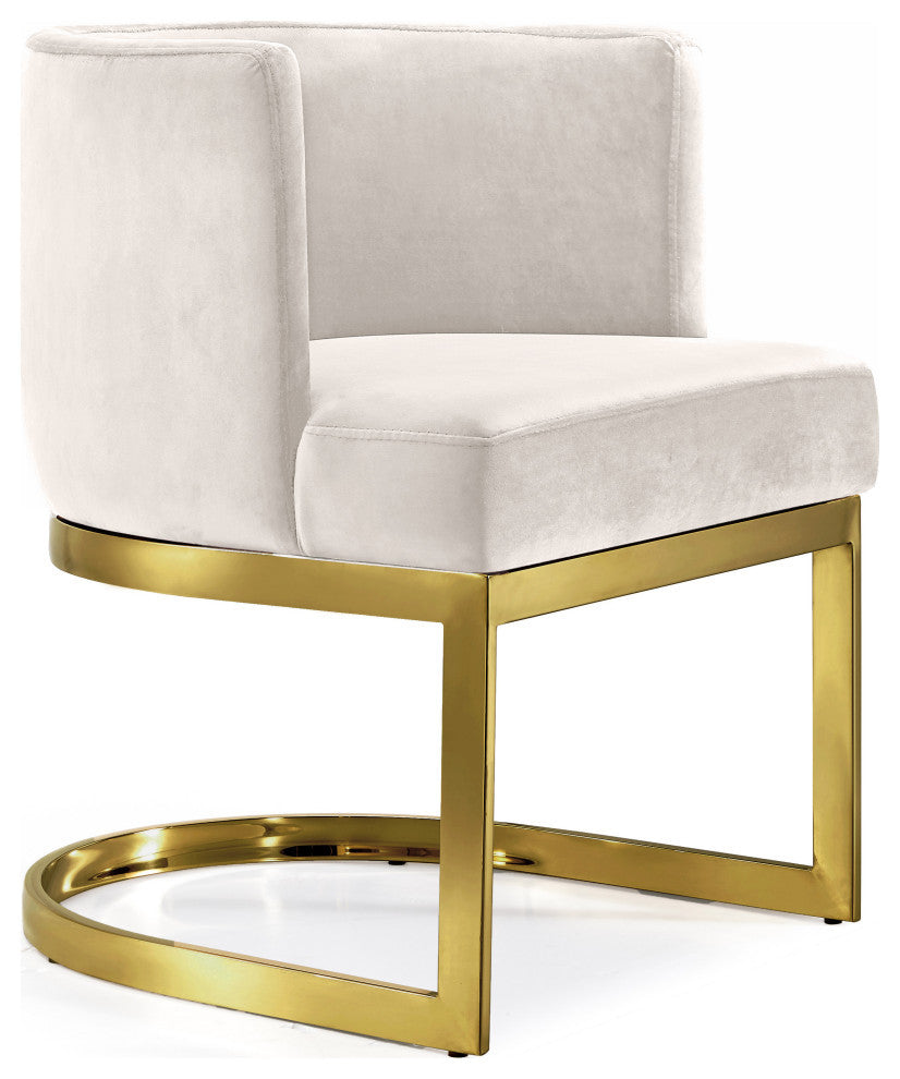 Gianna Velvet Dining Chair, Cream, Gold Base