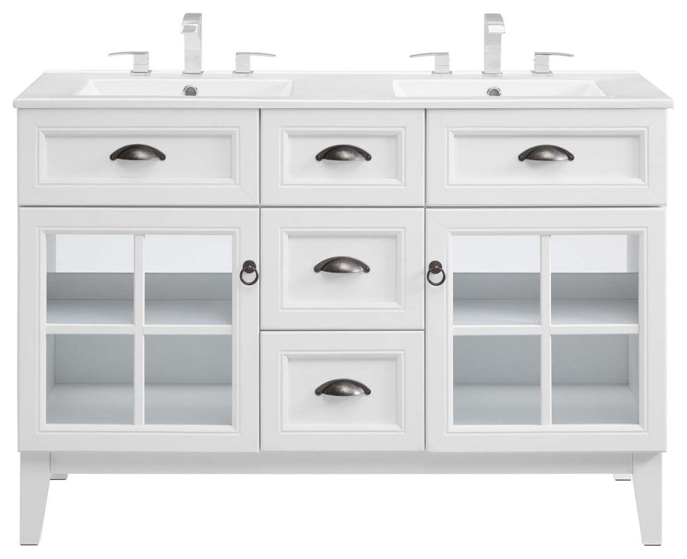 Isle 48" Double Bathroom Vanity Cabinet White White