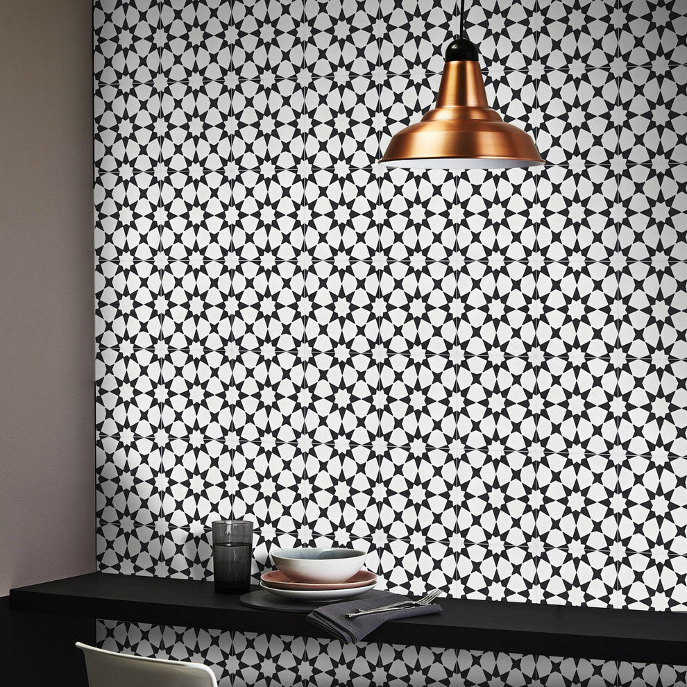 8"x8" Medina Handmade Cement Tile, White/Black, Set of 12