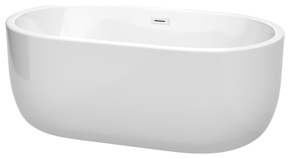 Juliette 60" Freestanding White Bathtub, Shiny White Drain and Overflow Trim