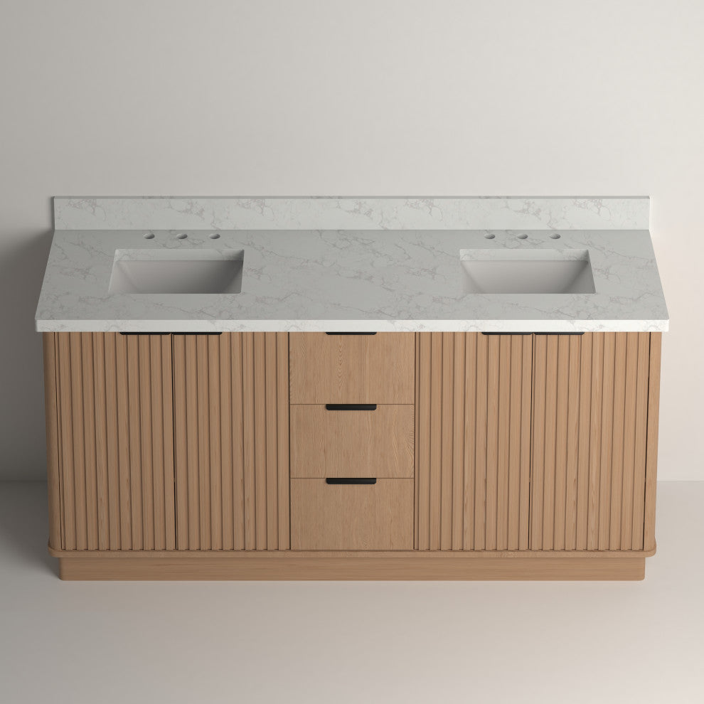 Kathryn Bathroom Vanity, Light Oak, 72", Double Sink, Freestanding