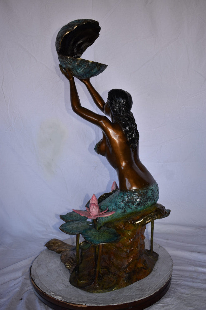 Mermaid Holding A Shell Upright Water Fountain Made of Bronze 19"x 26" x 40"H