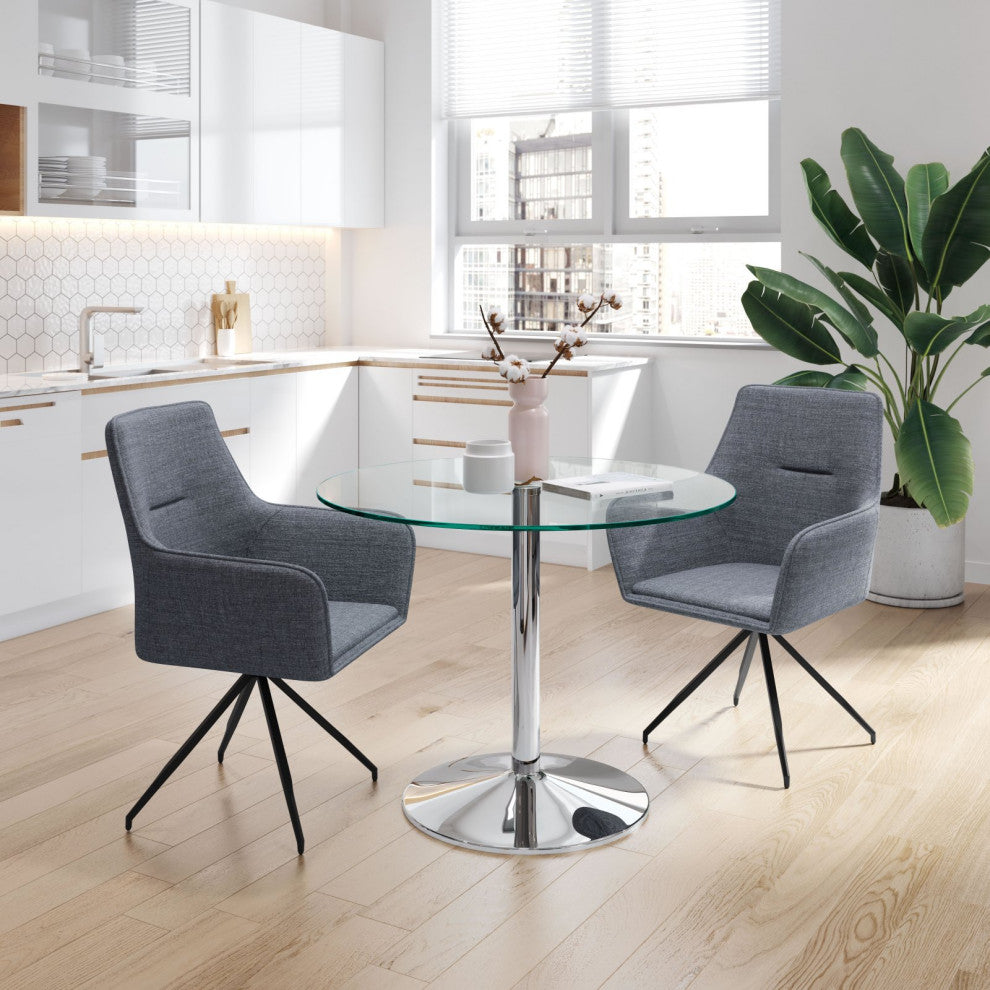 Dining Chair, Set of 2, Steel Metal, Fabric, Gray, Black, Cafe Bistro