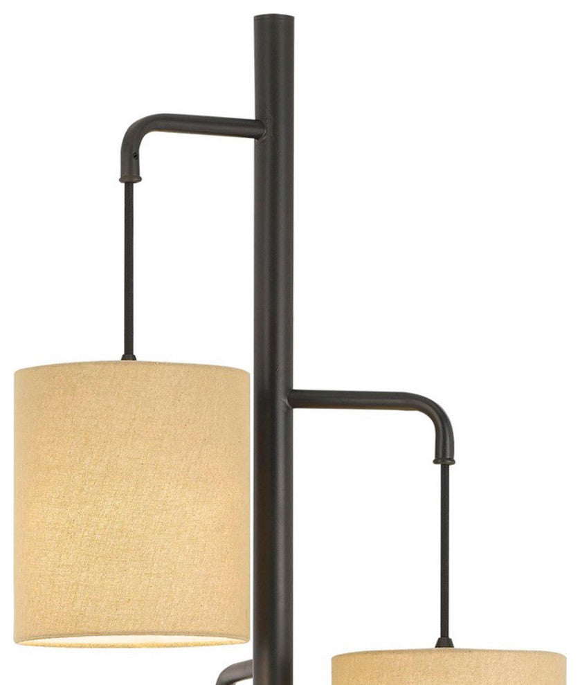 Benzara BM227286 3 Light Lantern Design Metal Floor Lamp, Black and Beige