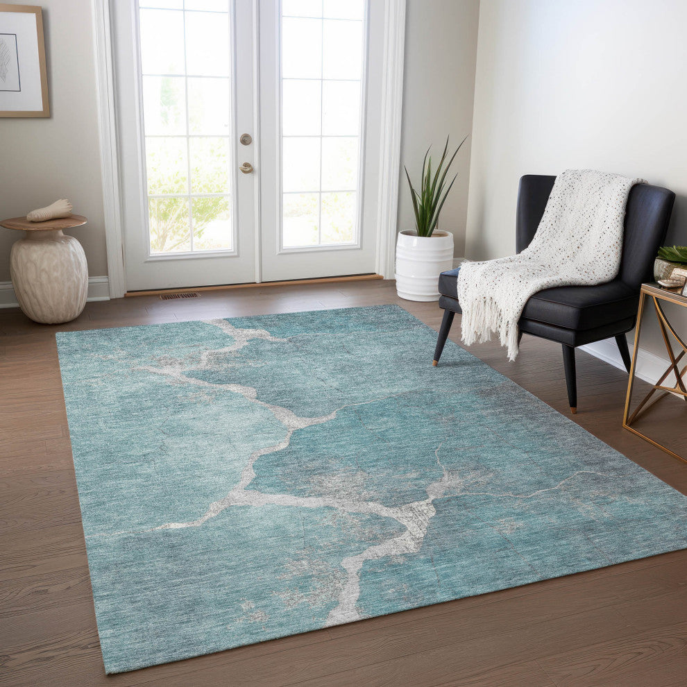 Machine Washable Indoor/Outdoor Chantille ACN1889 Teal 10' x 14' Rug