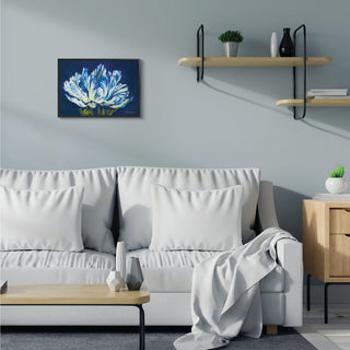 Flower Shape Blue Green Painting, 16"x20", Black Frame