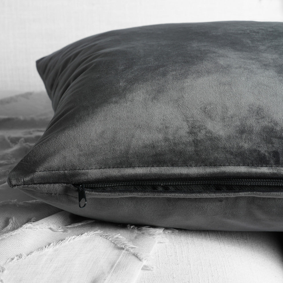 Heritage Plush Velvet Cushion Cover Pair, Pepper Grey, 18w X 18l