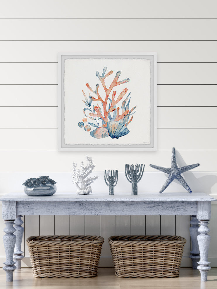 "Coral and Shells" Framed Painting Print, 18x18