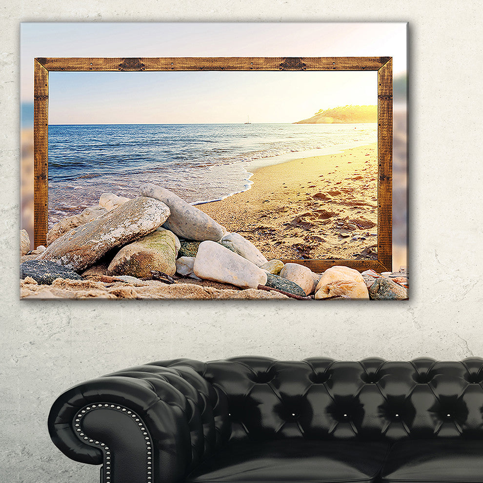 "Framed Beach Rocks" Seashore Art Canvas Print, 40"x20"