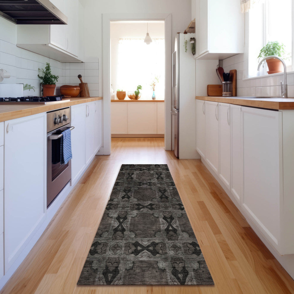 Premium Machine Washable Mayfield AMF564 Gray 2'3" x 7'6" Runner Rug