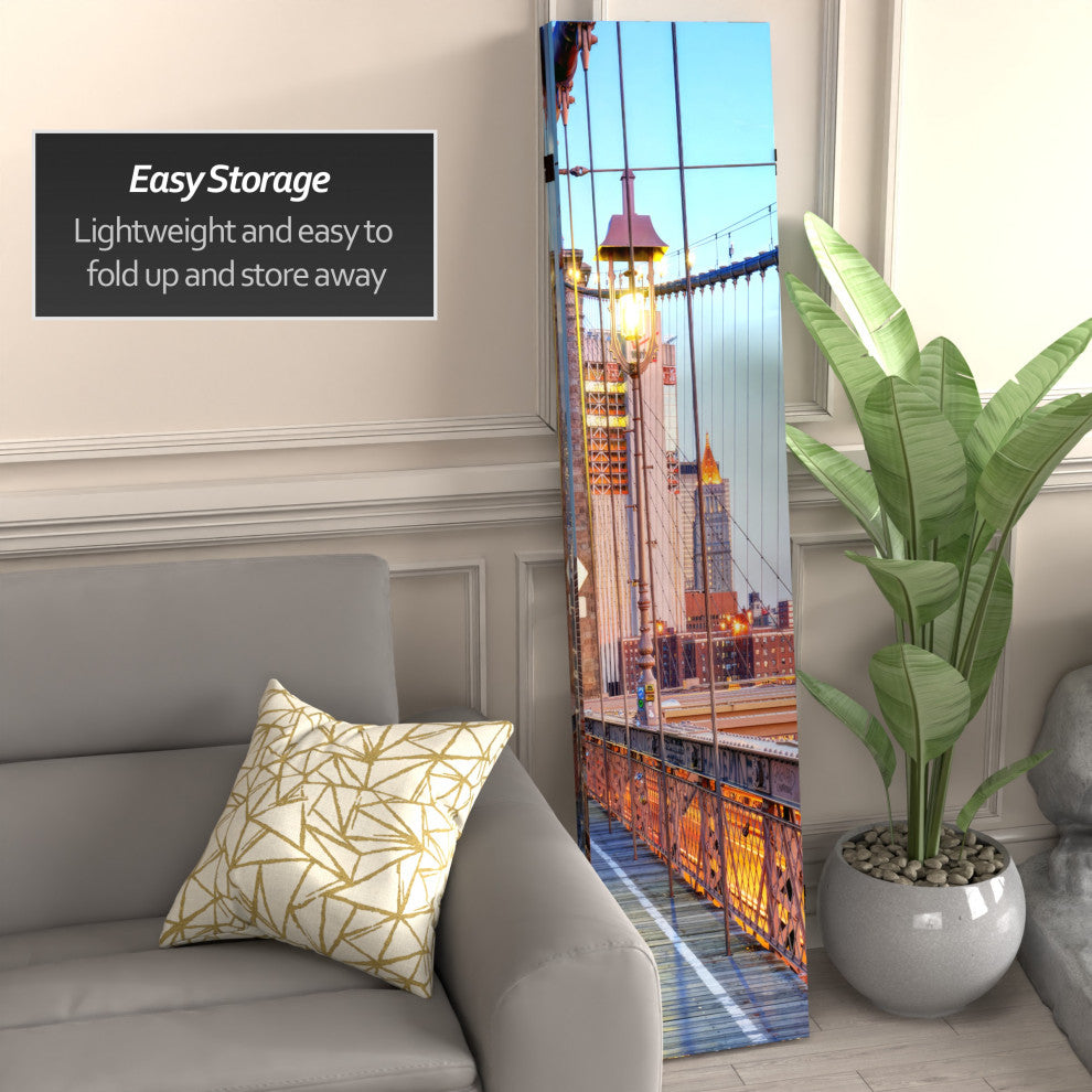 6' Tall Double Sided Vibrant New York Bridge Canvas Room Divider