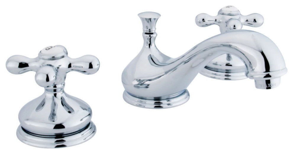 Brass Widespread Bathroom Faucet with Low Spout and Cross Handles, Chrome