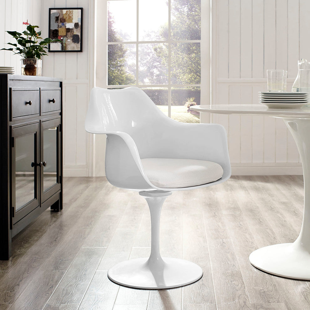 Modern White Tulip Dining Fabric Armchair