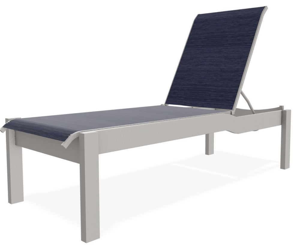 Leeward Sling Stackable Outdoor Chaise Lounge, Collect Indigo/Warm Gray