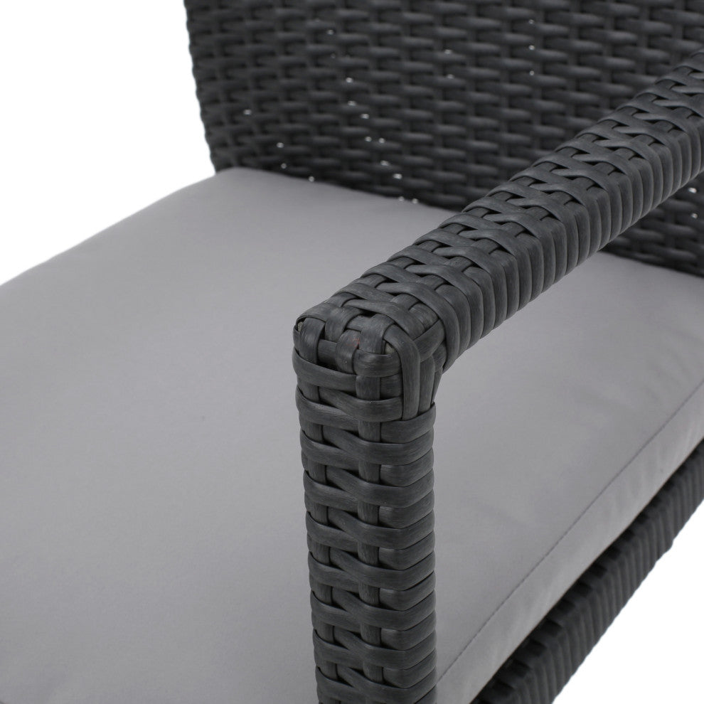 GDF Studio Tigua Outdoor Gray Wicker Dining Chair With Cushions, Set of 2
