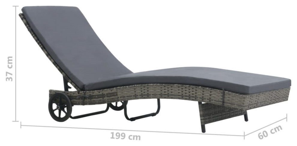 Vidaxl Sun Lounger With Wheels and Cushion Poly Rattan Anthracite